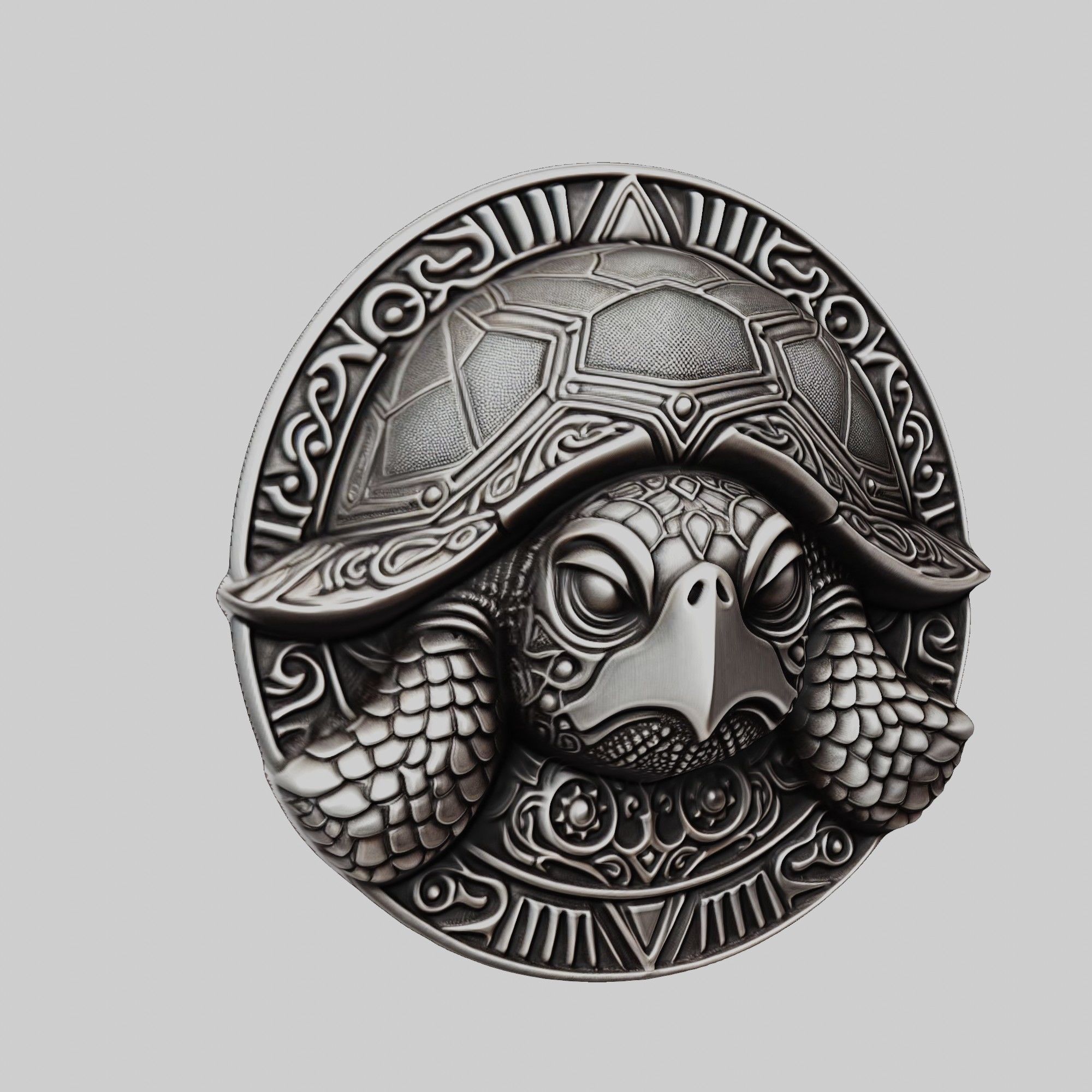 Turtle Animal Head Turtle Animal Medallion  3D print model_1