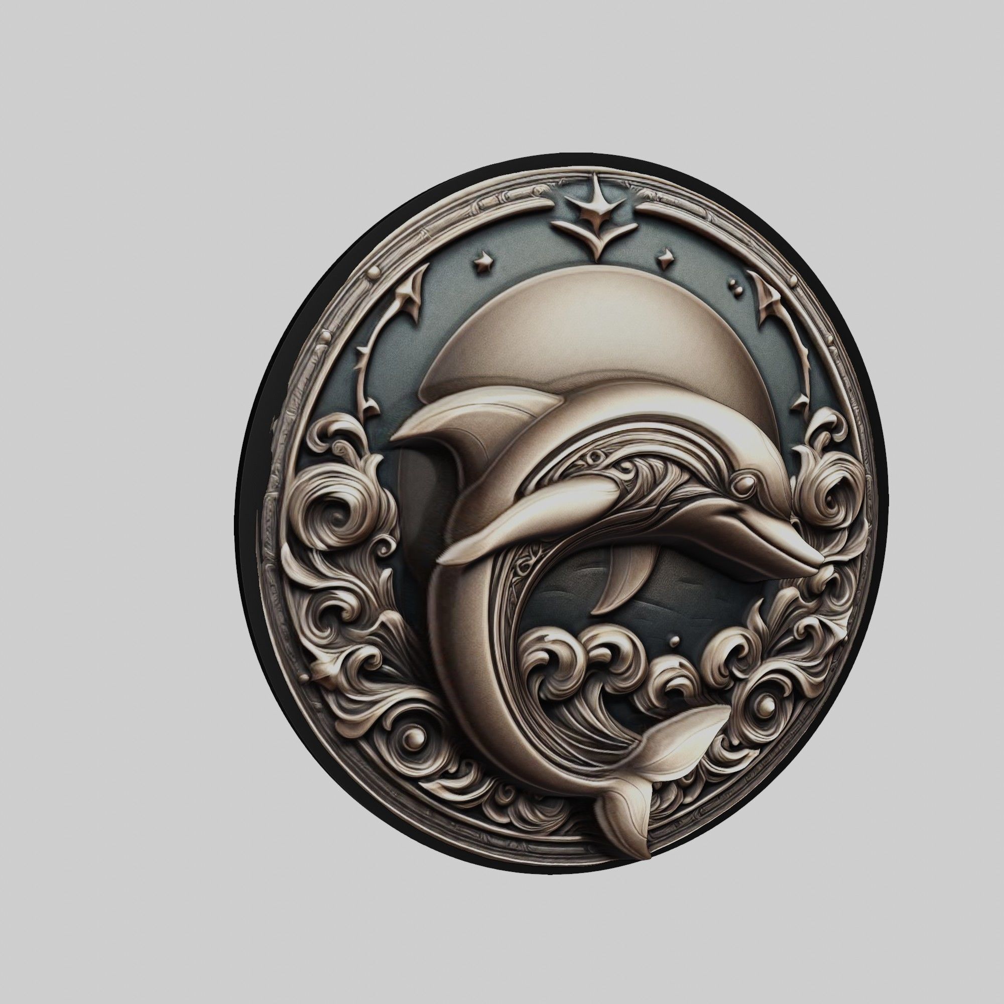 Dolphin Animal Head Dolphin Animal Medallion  3D print model_1
