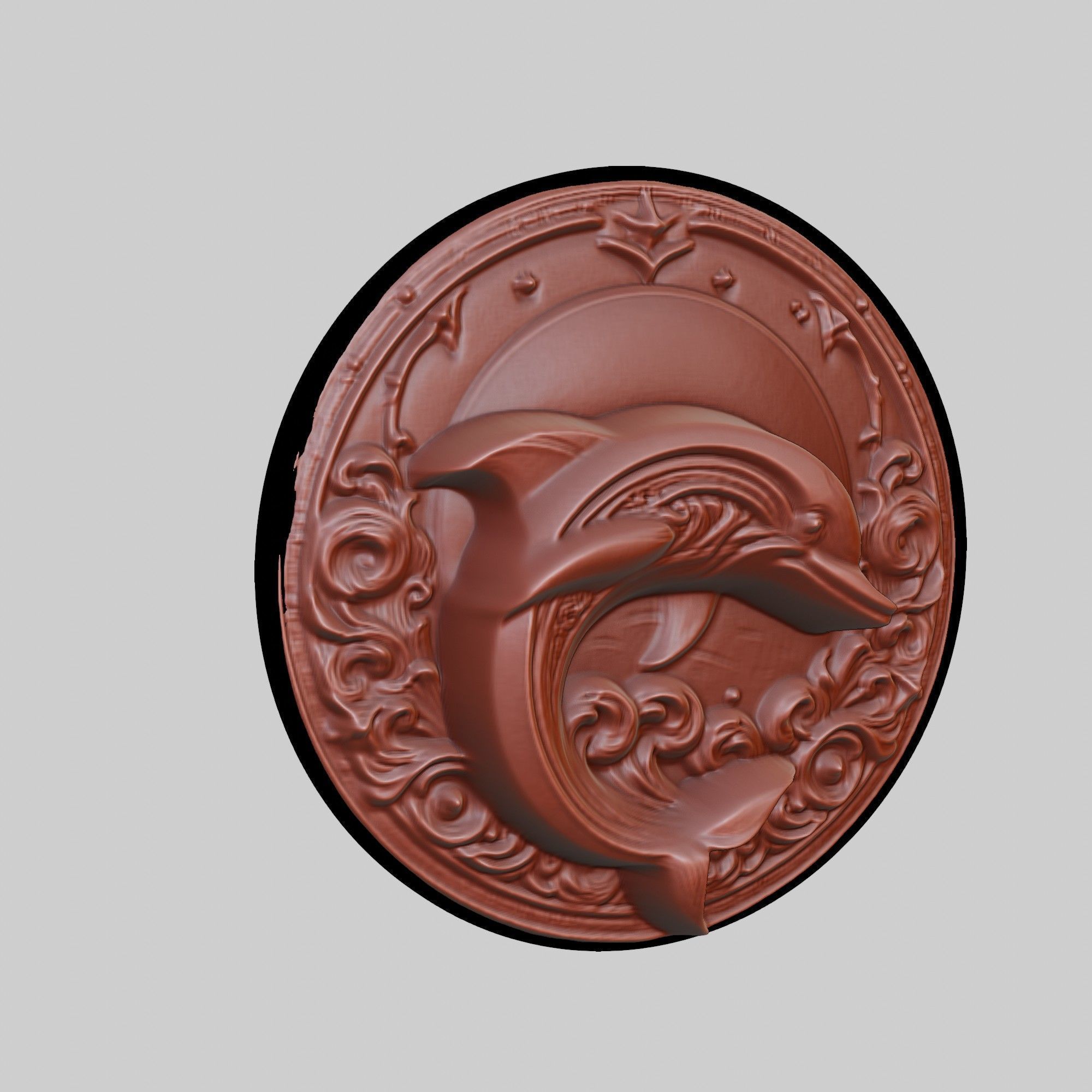 Dolphin Animal Head Dolphin Animal Medallion  3D print model_3