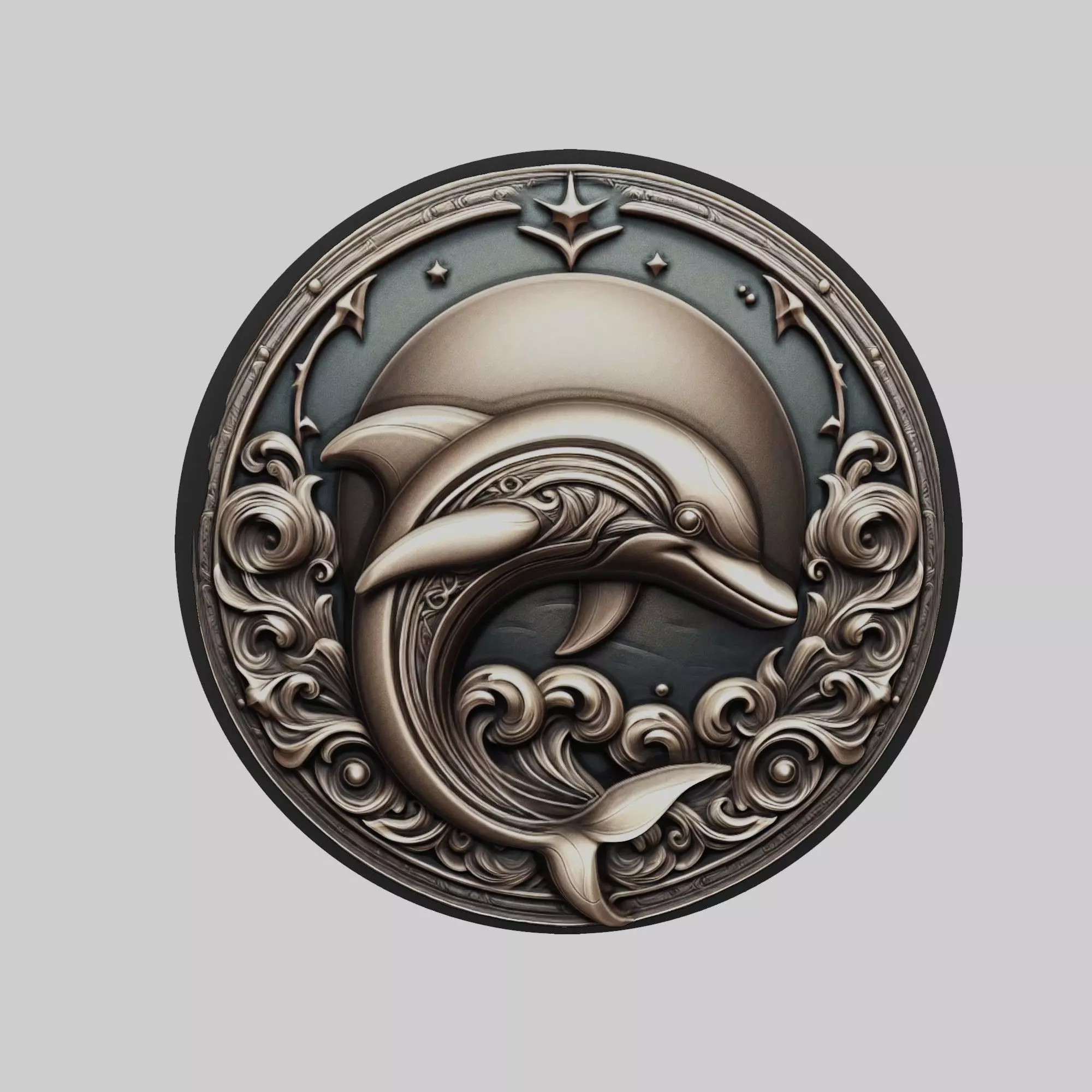 Dolphin Animal Head Dolphin Animal Medallion  3D print model_0