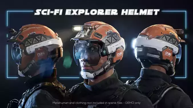 Sci-Fi Explorer Helmet - Customizable Game-Ready Low-poly 3D model
