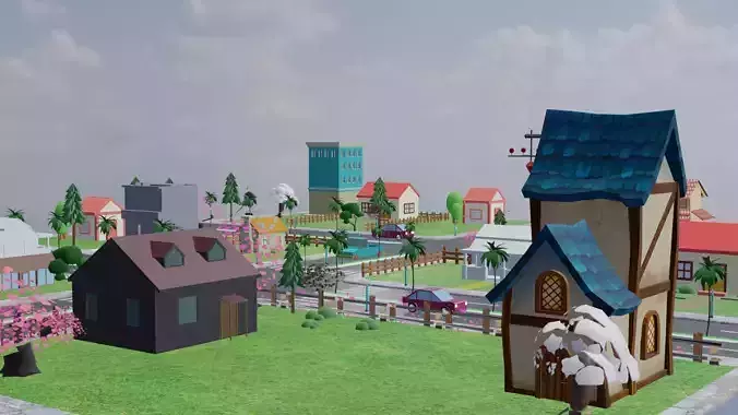 cartoon city environment  Low-poly 3D model