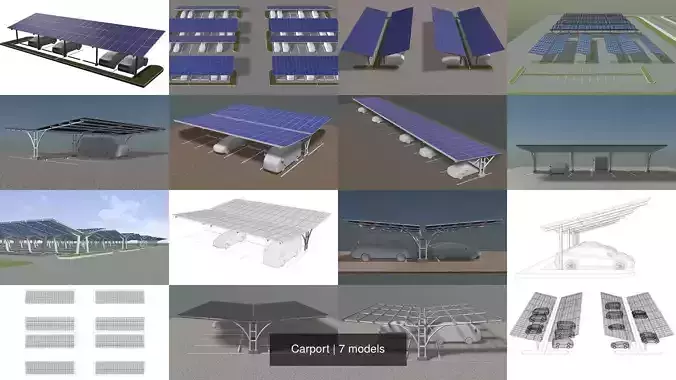 Carport set 01 3D Model Collection