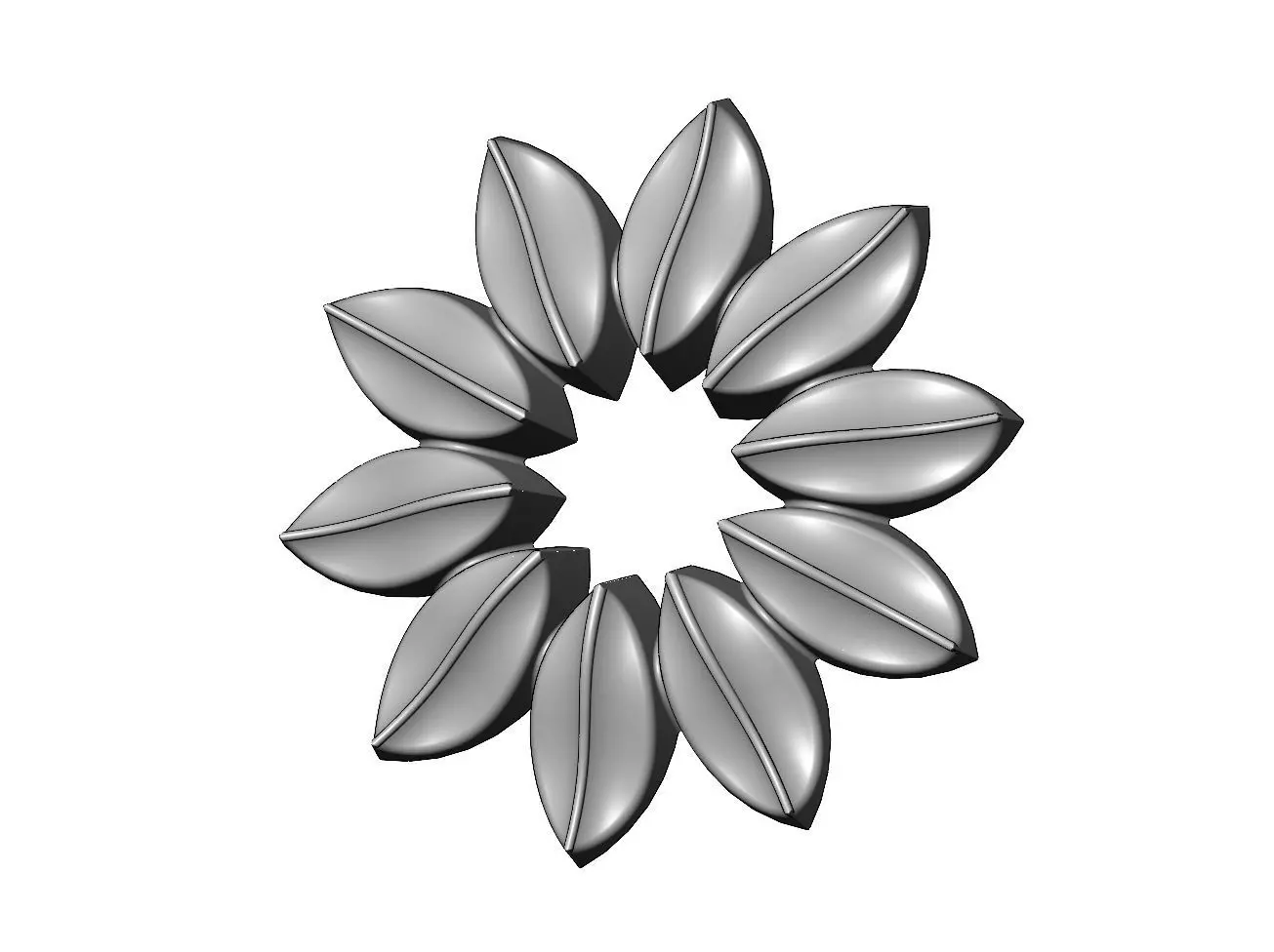 Open ribbbed carved leaf medallion rosette relief sculpture 3D print model
