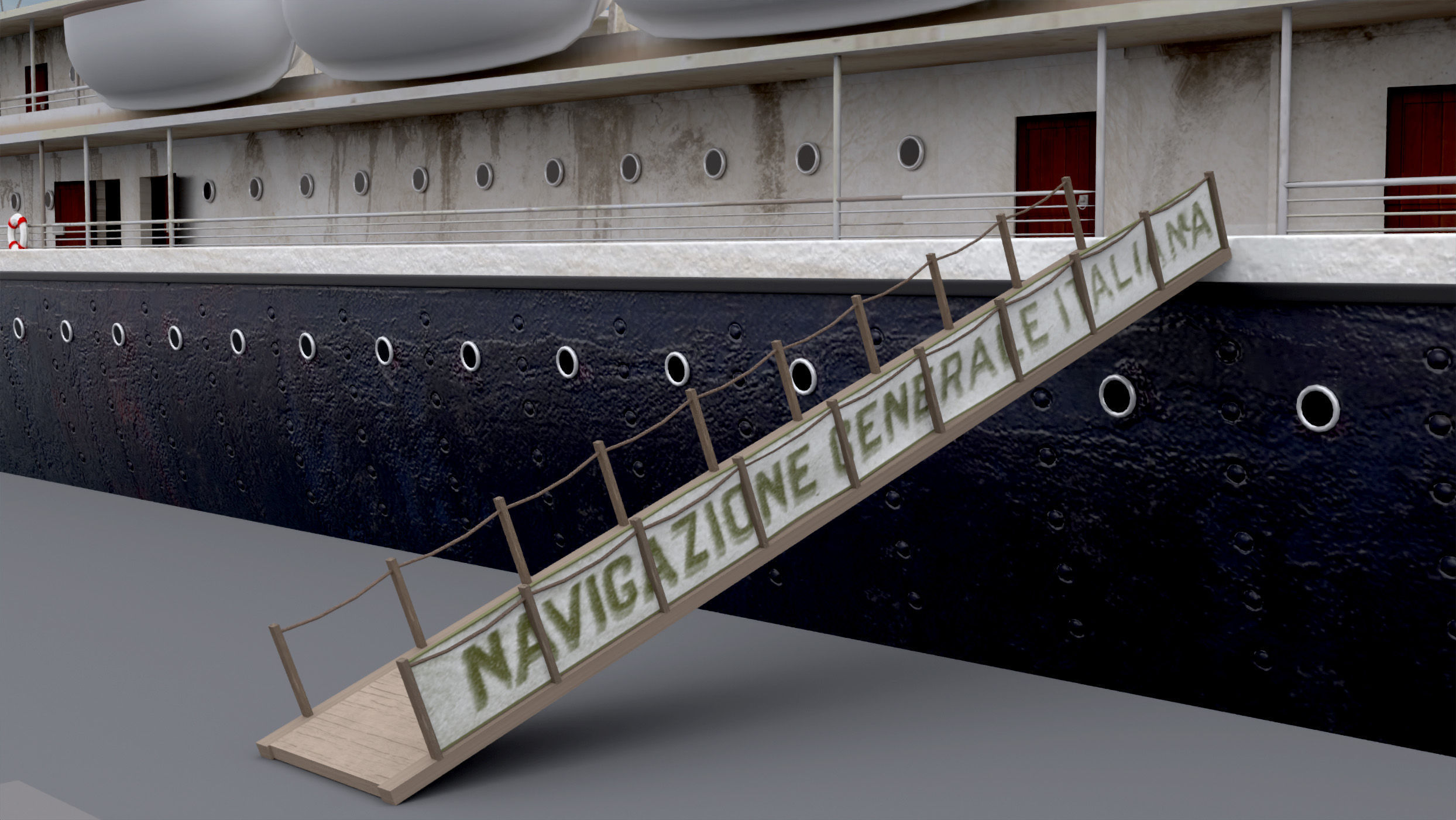 Steamship Low-poly 3D model_10