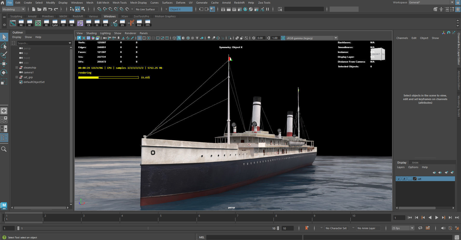 Steamship Low-poly 3D model_8