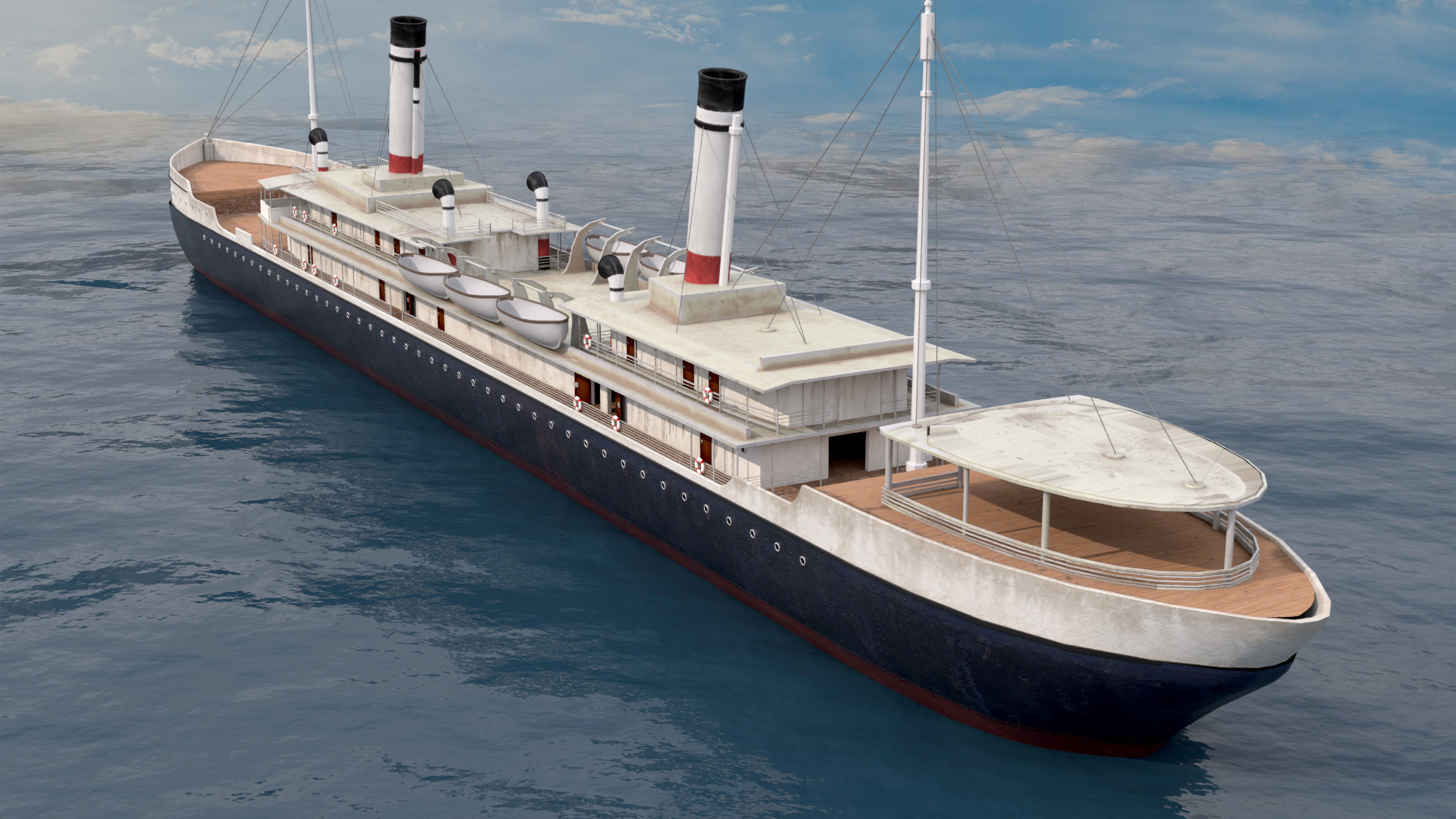 Steamship Low-poly 3D model_5