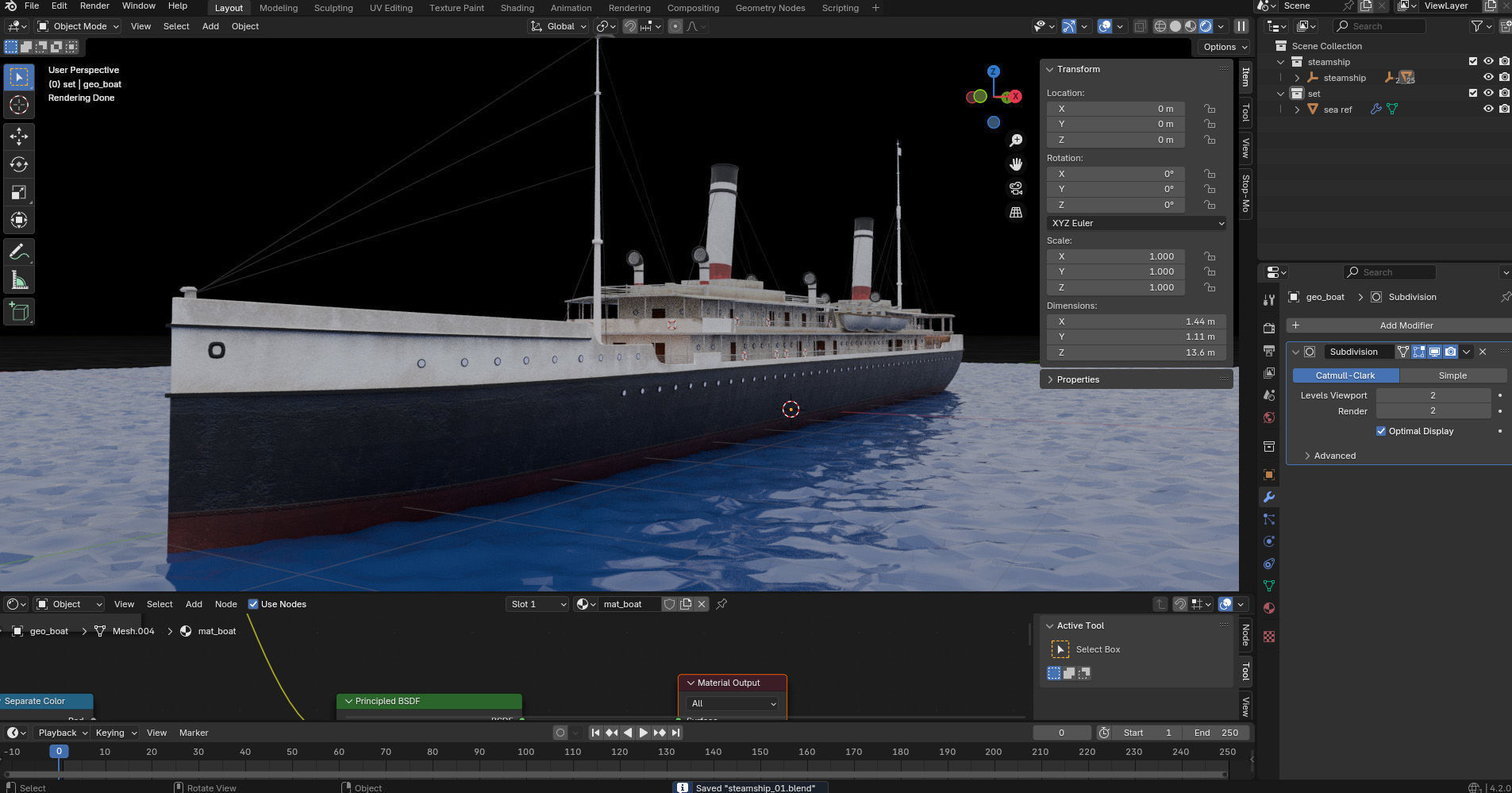 Steamship Low-poly 3D model_9