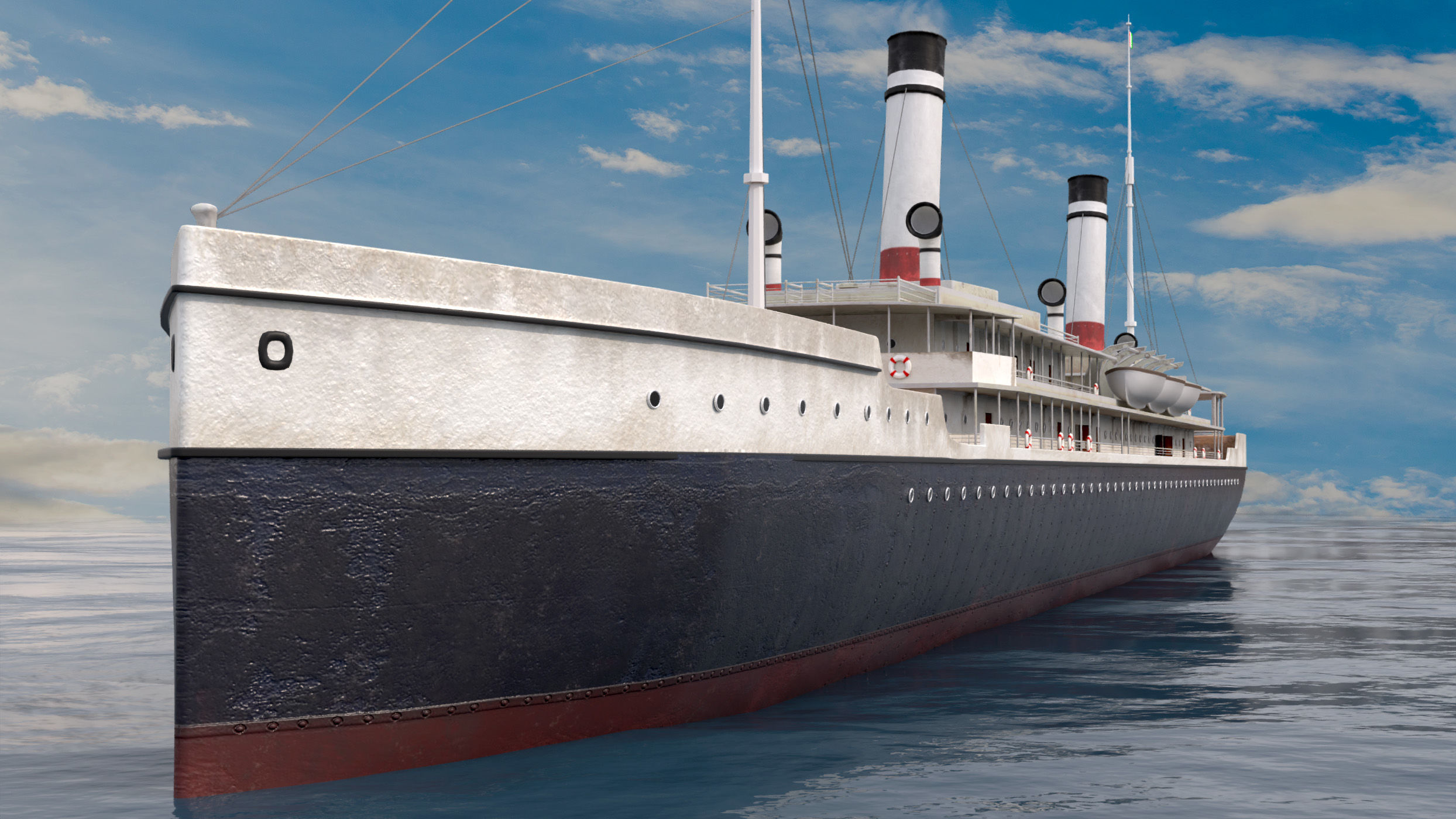 Steamship Low-poly 3D model_1