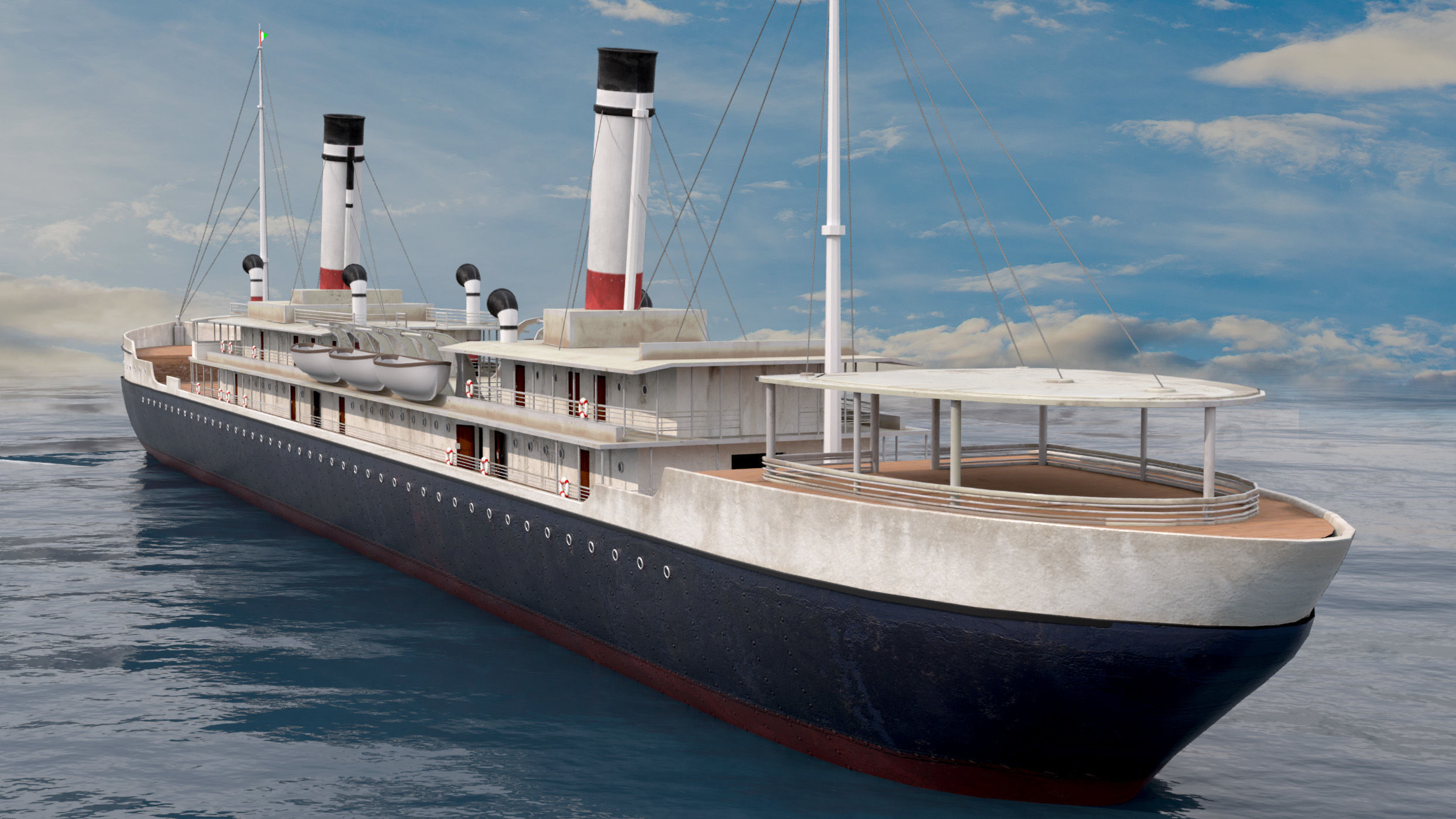 Steamship Low-poly 3D model_4