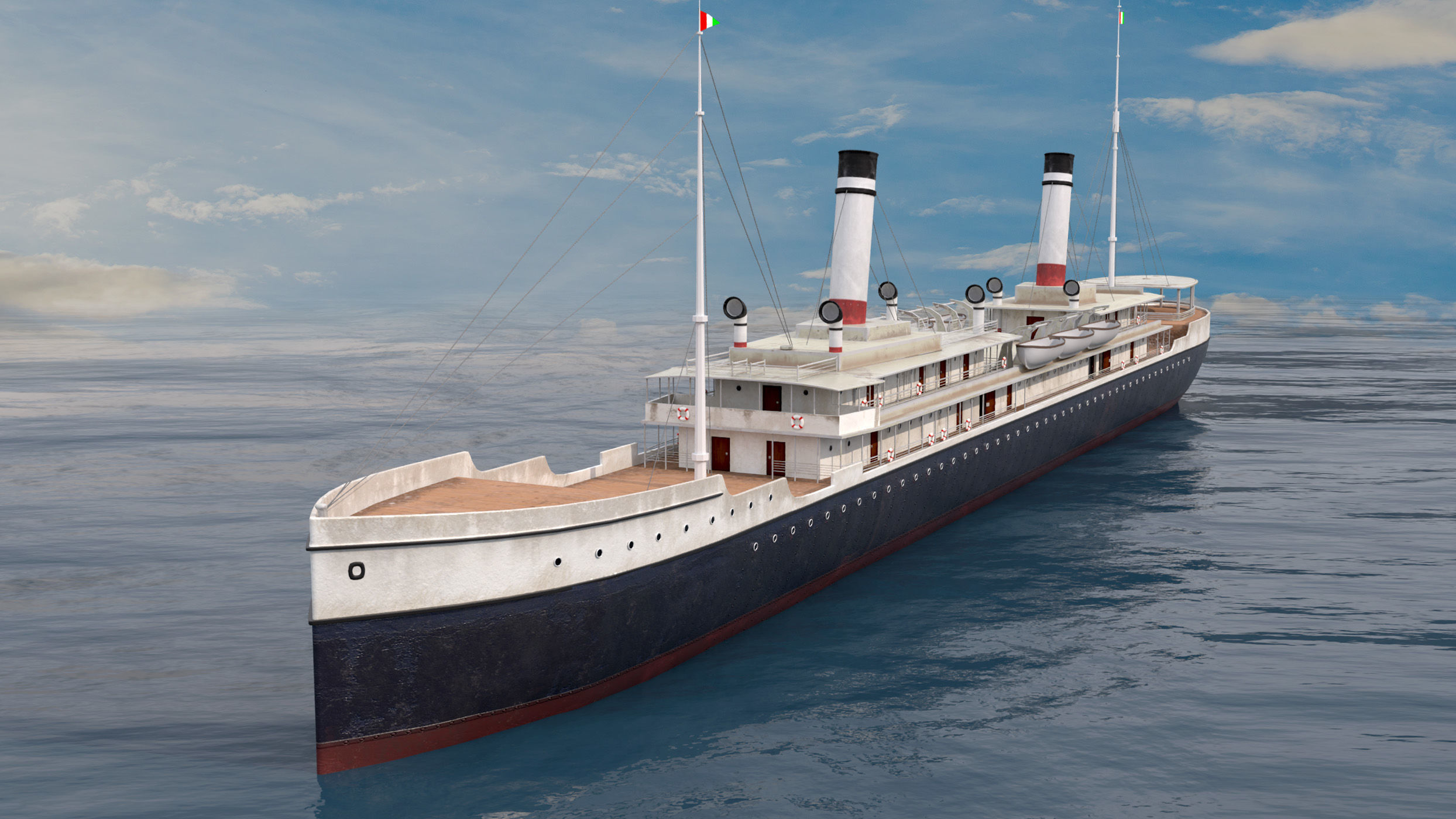 Steamship Low-poly 3D model_7