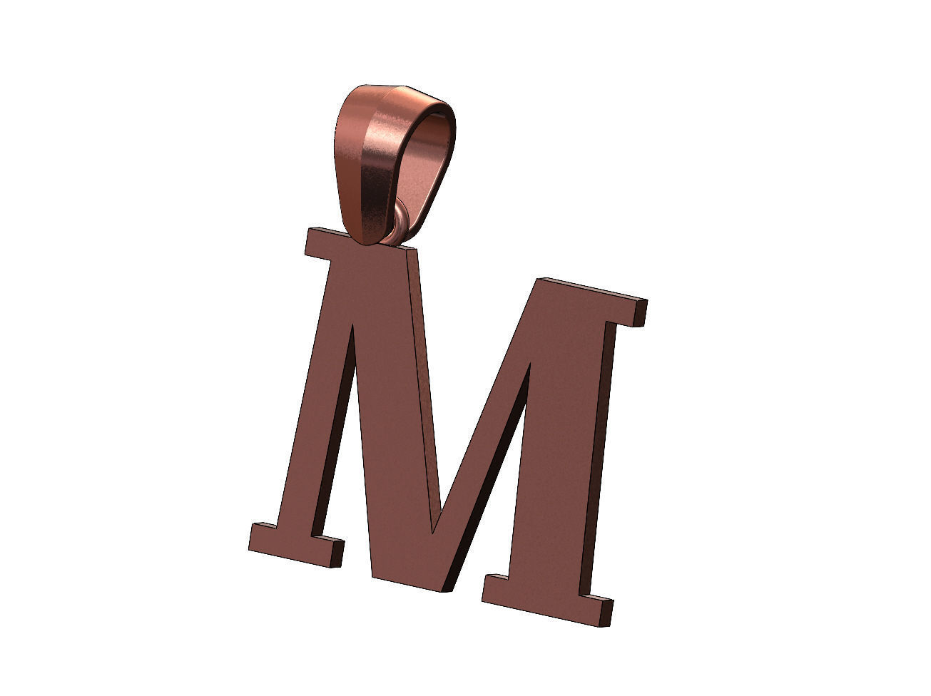 M initial letter pendant charm with bail 3D print model_13