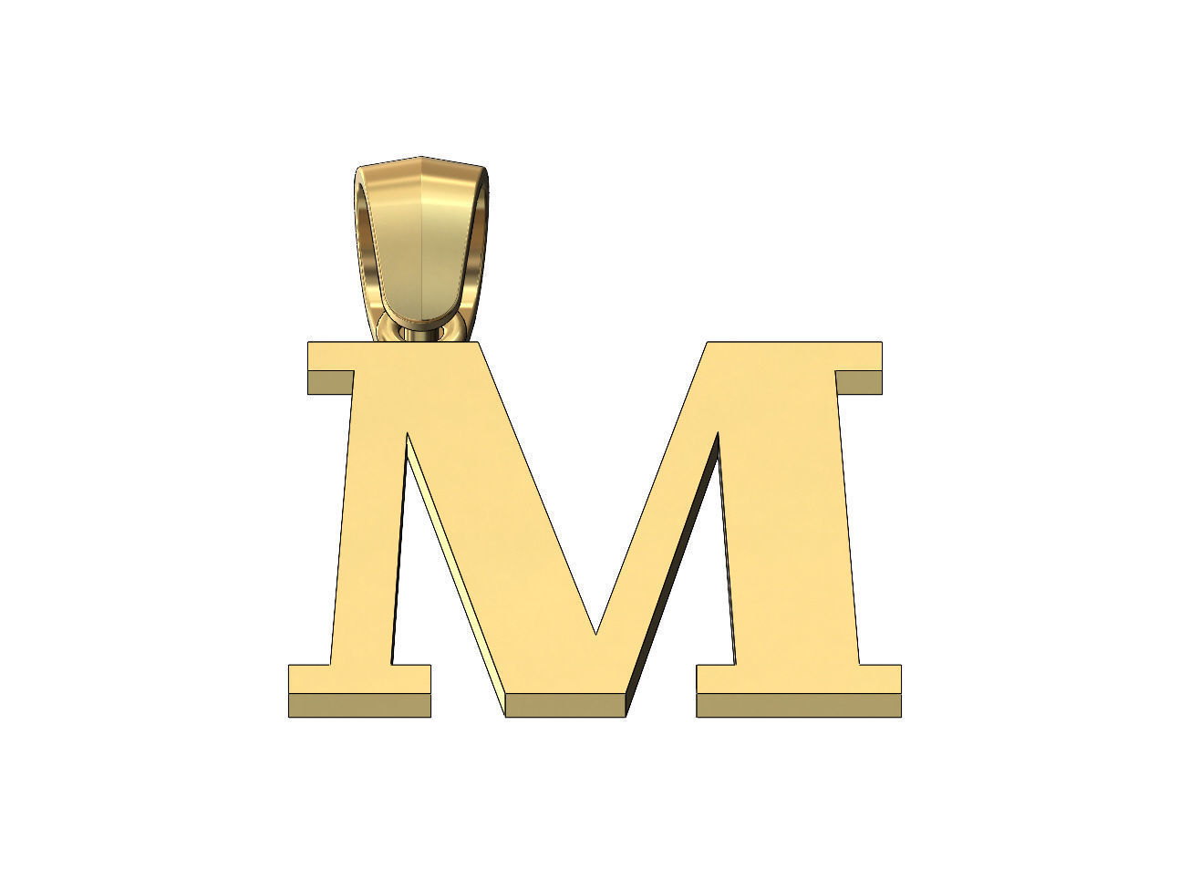 M initial letter pendant charm with bail 3D print model_2