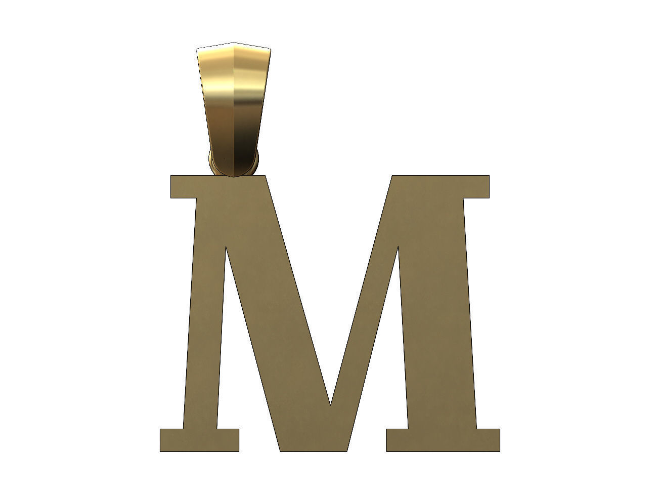M initial letter pendant charm with bail 3D print model_1