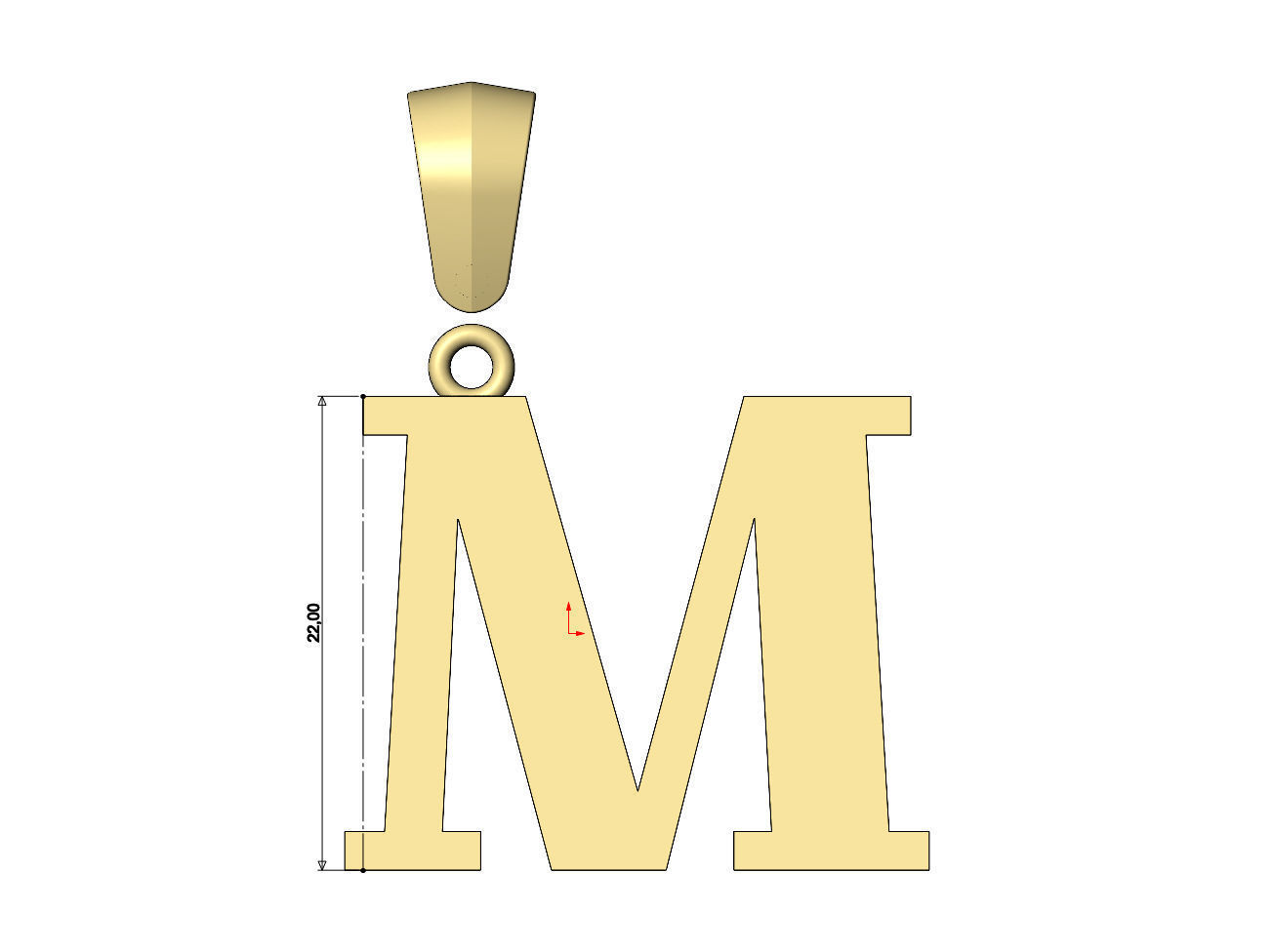 M initial letter pendant charm with bail 3D print model_6