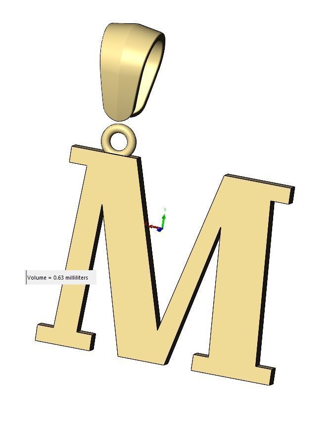 M initial letter pendant charm with bail 3D print model_14