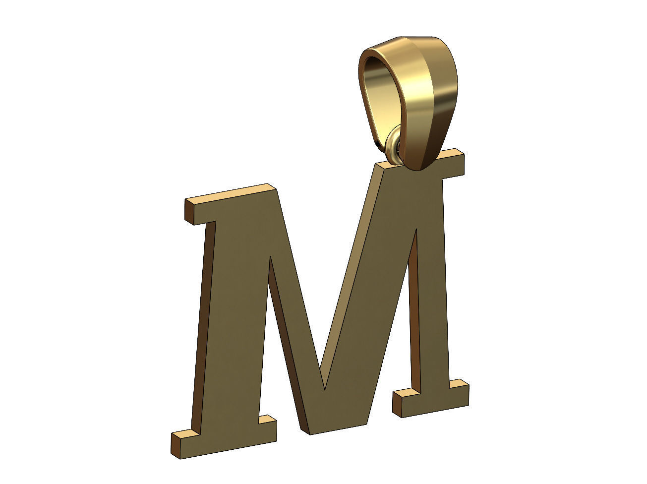M initial letter pendant charm with bail 3D print model_4