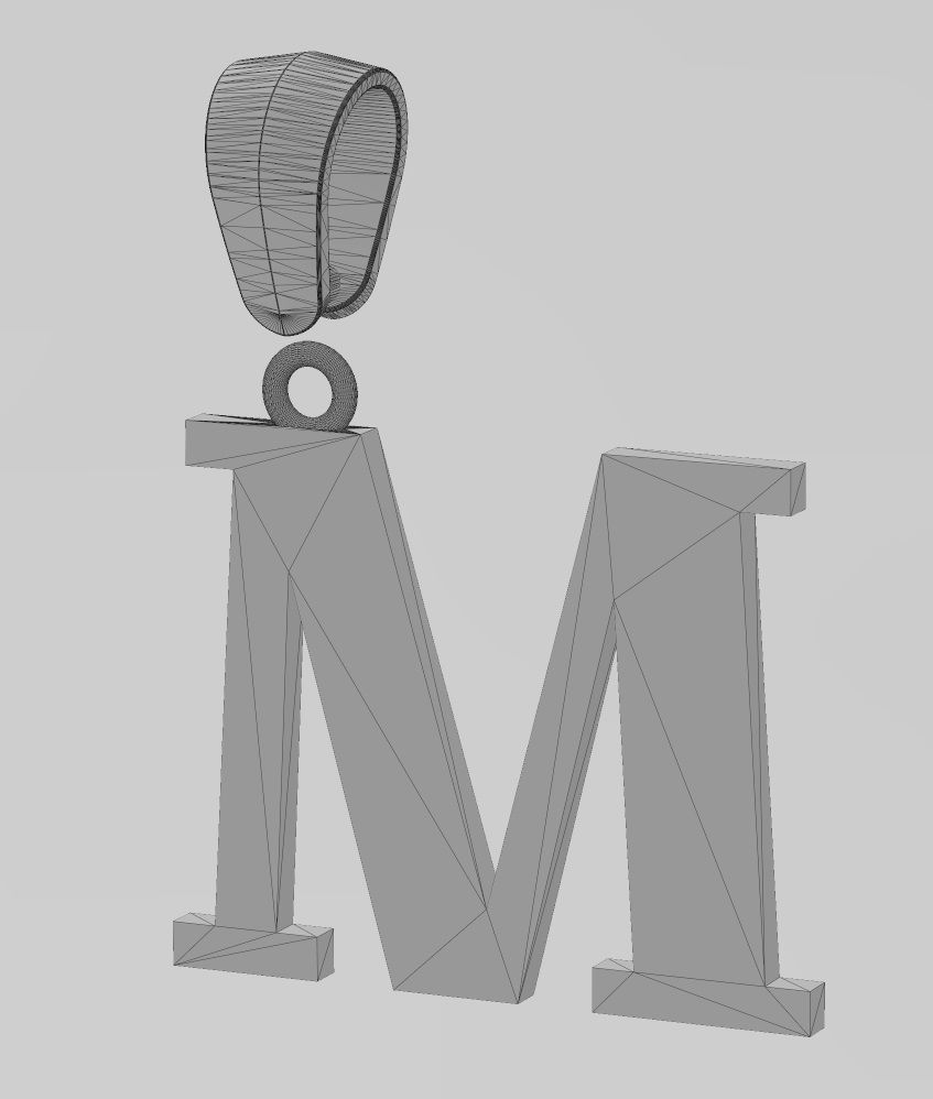 M initial letter pendant charm with bail 3D print model_15