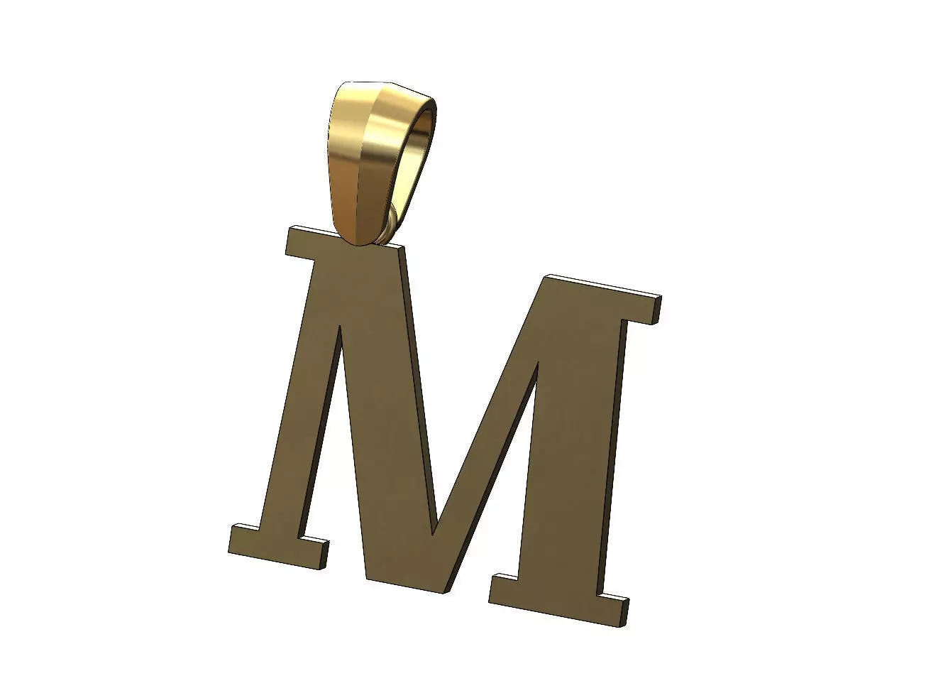 M initial letter pendant charm with bail 3D print model_0