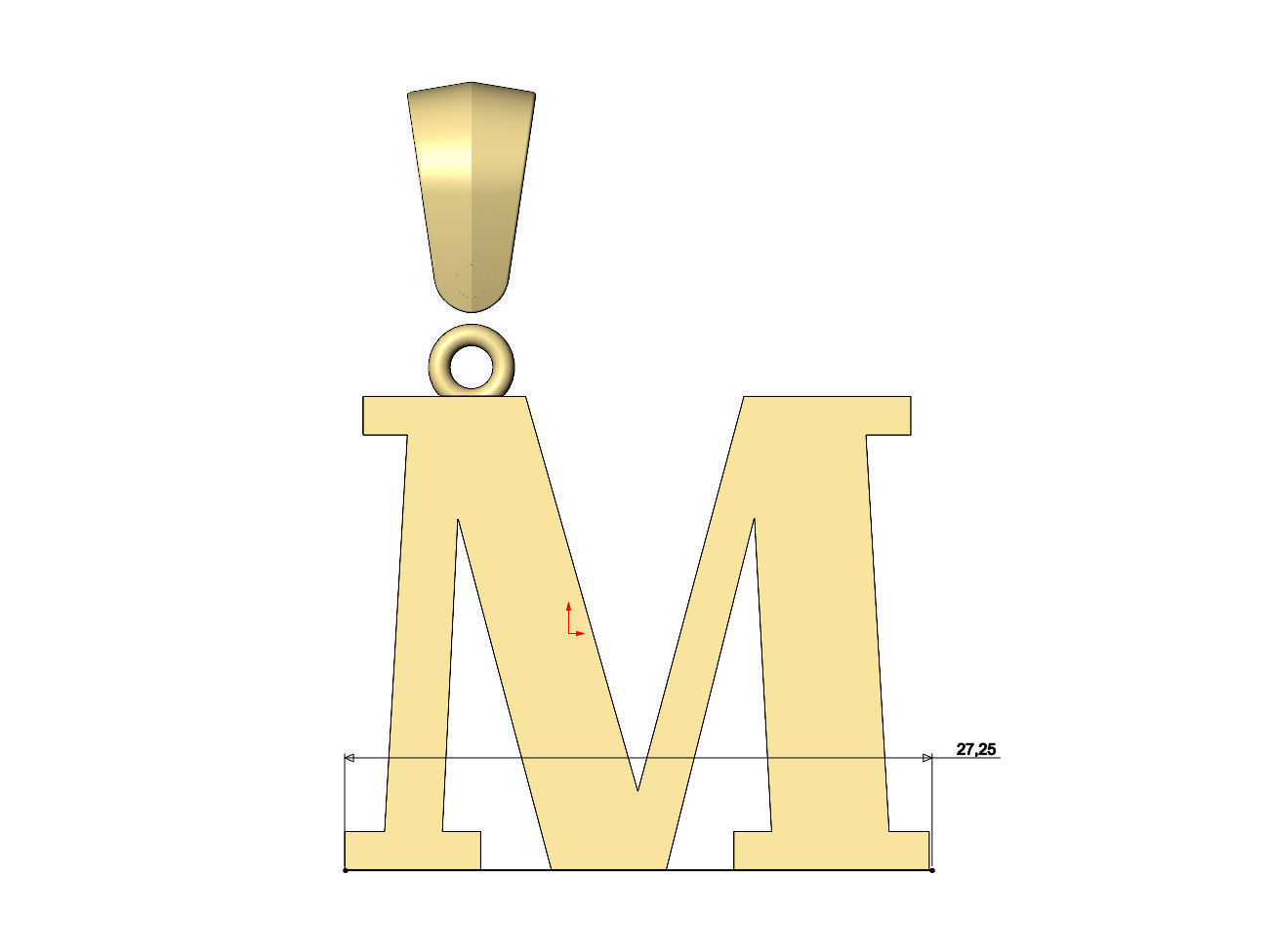 M initial letter pendant charm with bail 3D print model_7