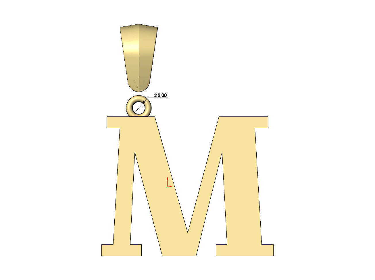 M initial letter pendant charm with bail 3D print model_8