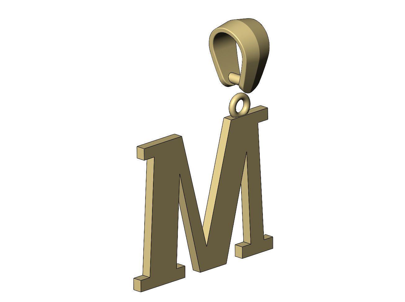 M initial letter pendant charm with bail 3D print model_11