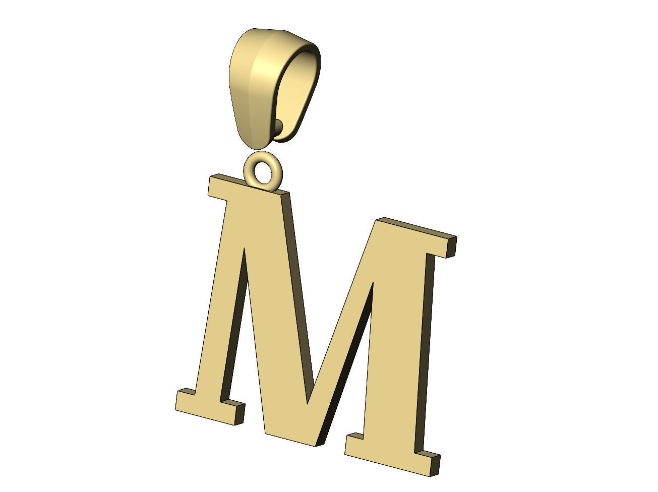 M initial letter pendant charm with bail 3D print model_5
