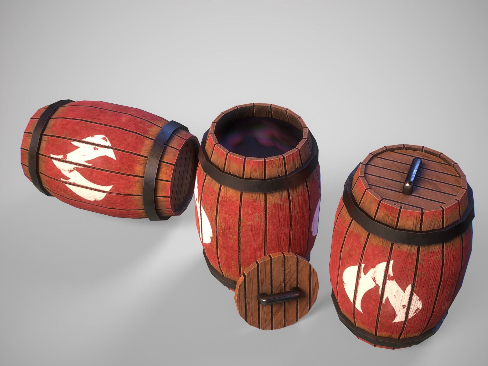 Stylized gameready barrel with oil Low-poly 3D model_7