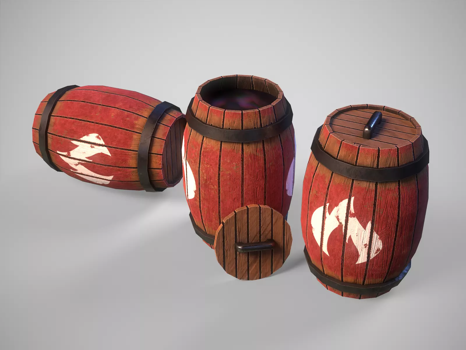 Stylized gameready barrel with oil Low-poly 3D model_0