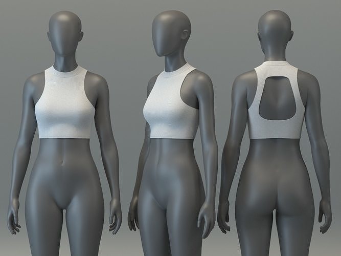 Ribbed Open Back Crop Top 3D model