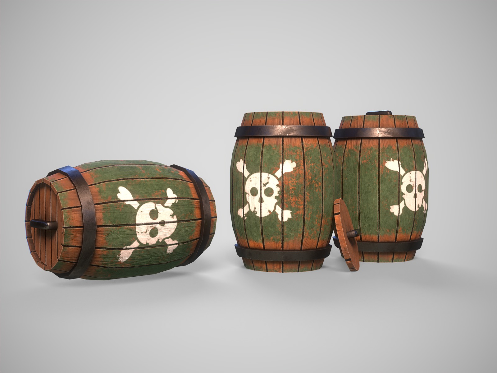 Stylized gameready barrel with poison or acid Low-poly 3D model_4