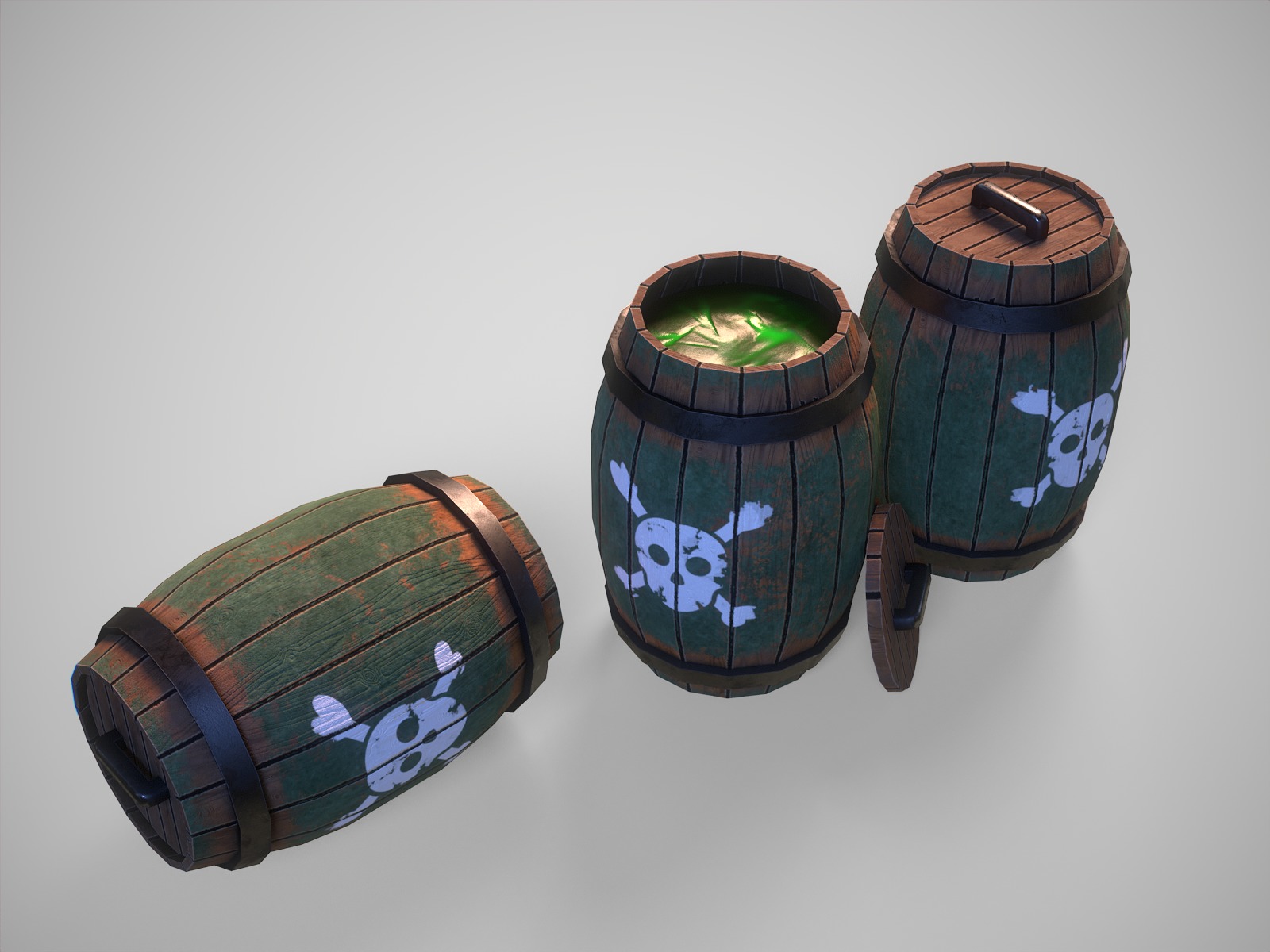 Stylized gameready barrel with poison or acid Low-poly 3D model_7