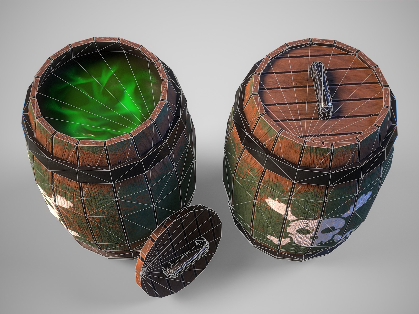 Stylized gameready barrel with poison or acid Low-poly 3D model_9