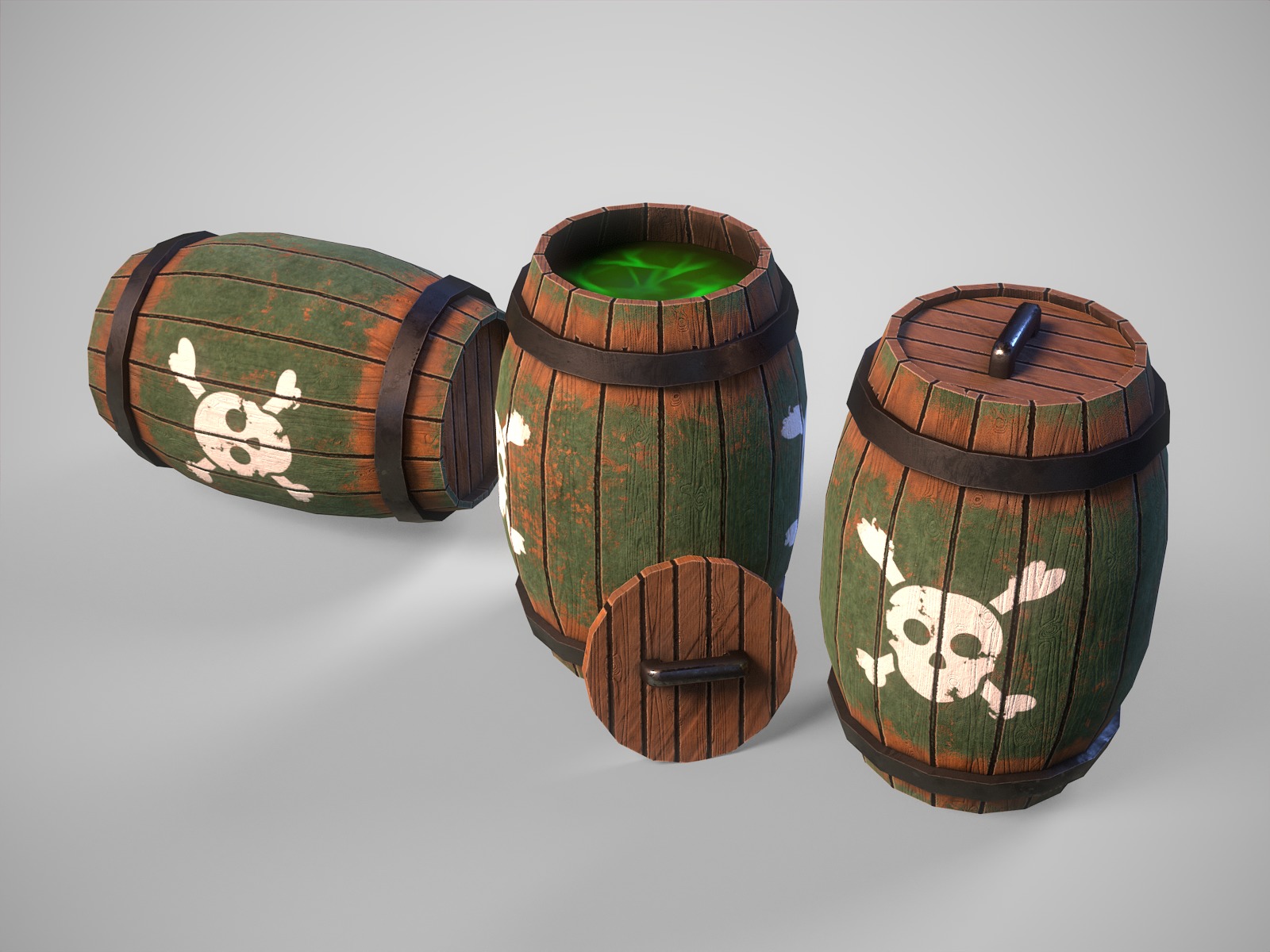 Stylized gameready barrel with poison or acid Low-poly 3D model_5