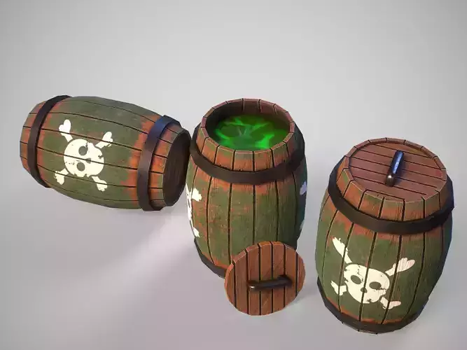 Stylized gameready barrel with poison or acid Low-poly 3D model