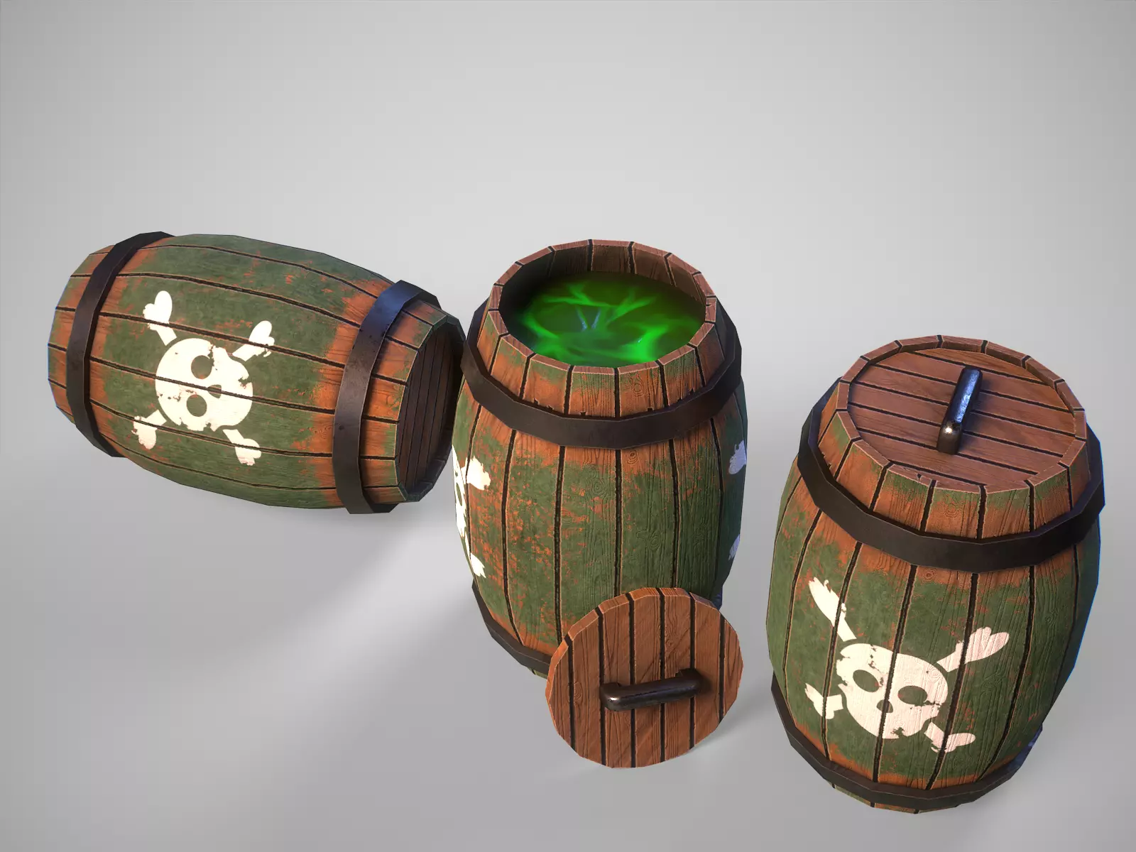 Stylized gameready barrel with poison or acid Low-poly 3D model_0