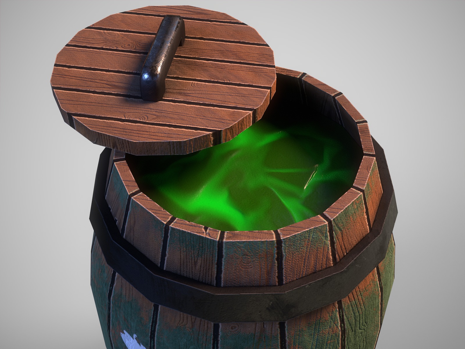 Stylized gameready barrel with poison or acid Low-poly 3D model_2