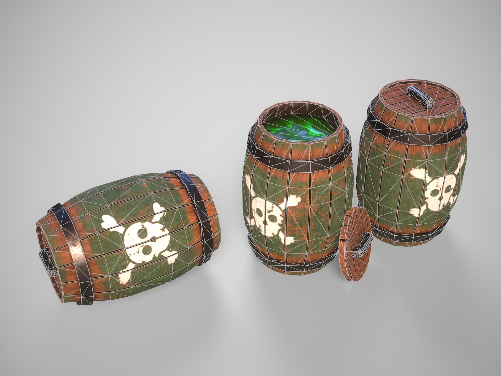 Stylized gameready barrel with poison or acid Low-poly 3D model_8