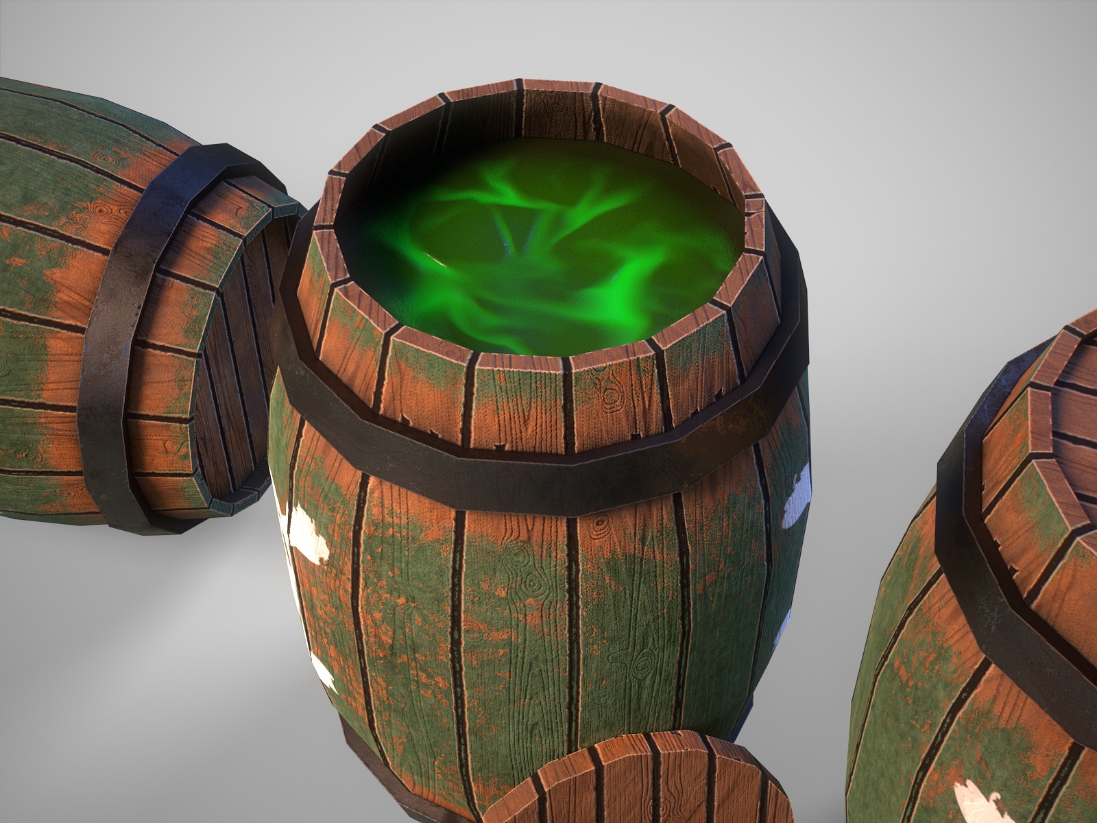 Stylized gameready barrel with poison or acid Low-poly 3D model_6