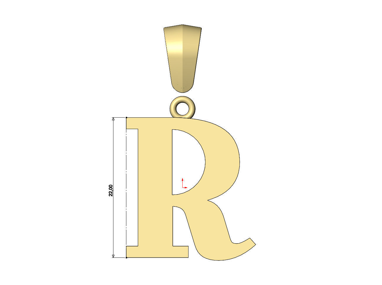 R initial letter pendant charm with bail 3D print model_6