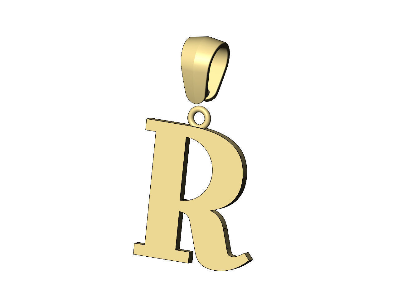 R initial letter pendant charm with bail 3D print model_5