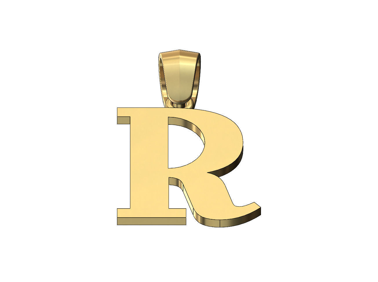 R initial letter pendant charm with bail 3D print model_2
