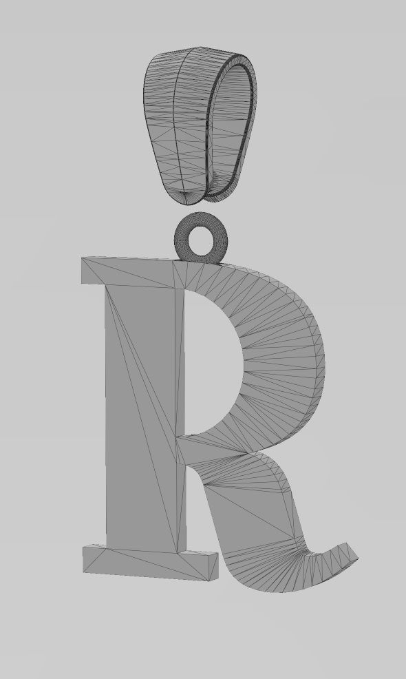 R initial letter pendant charm with bail 3D print model_14