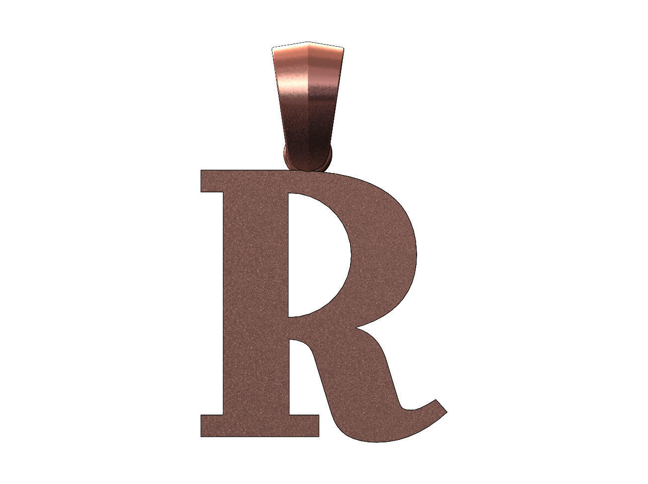 R initial letter pendant charm with bail 3D print model_11