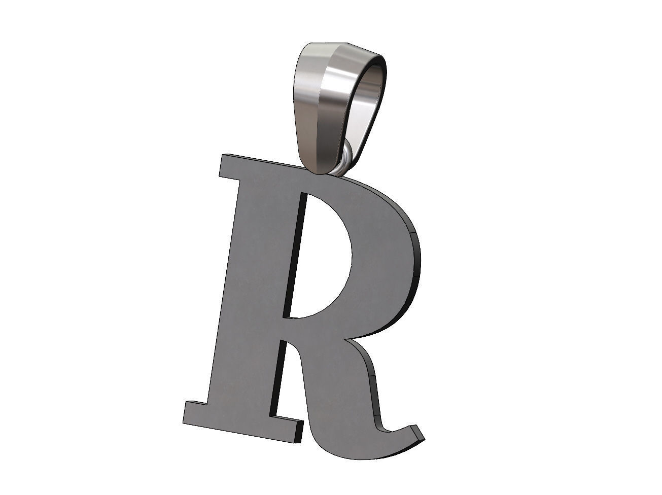 R initial letter pendant charm with bail 3D print model_12
