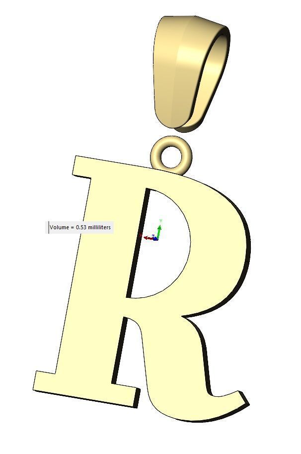R initial letter pendant charm with bail 3D print model_16