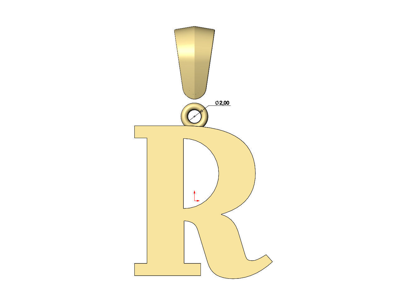 R initial letter pendant charm with bail 3D print model_8