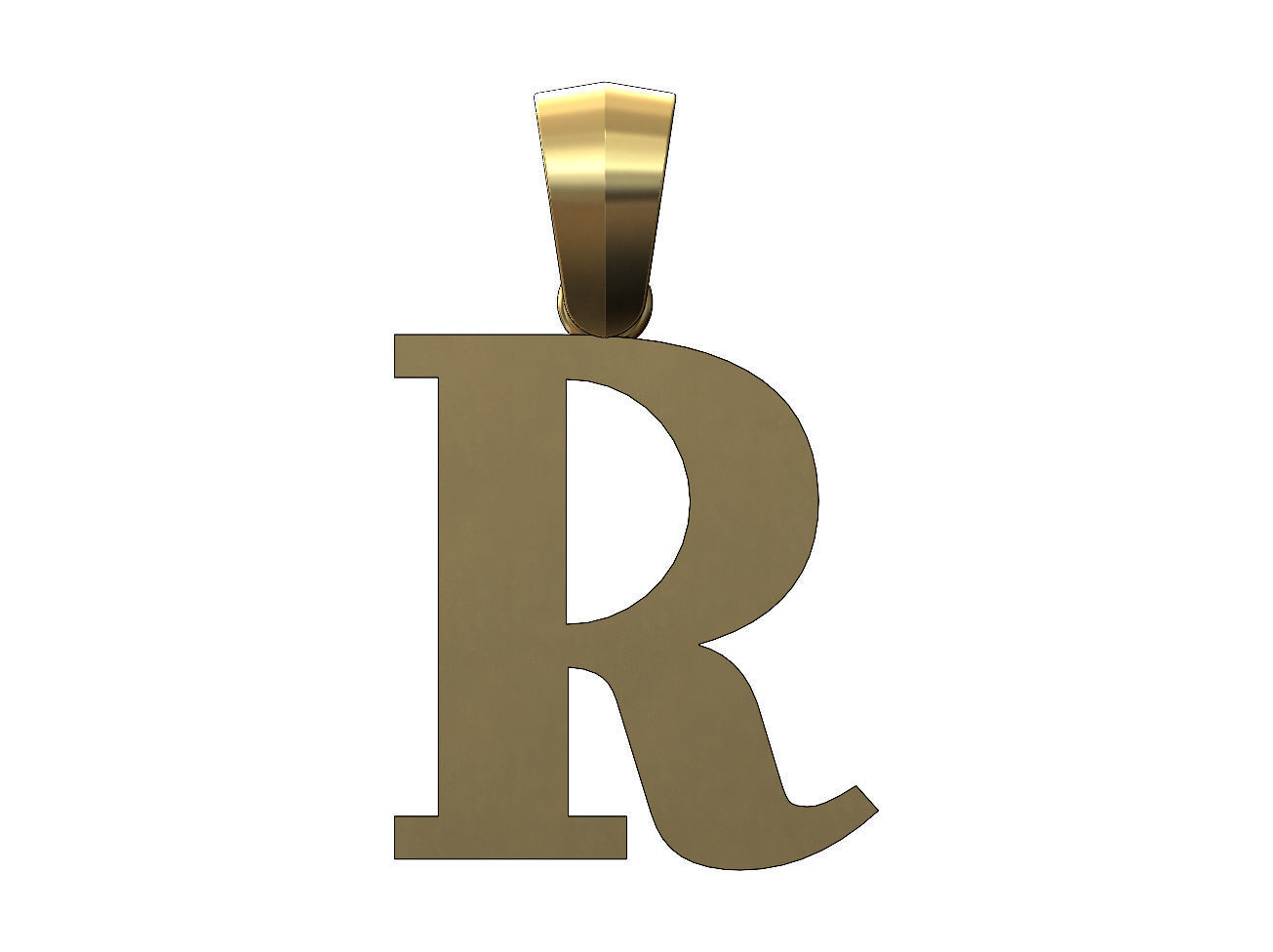 R initial letter pendant charm with bail 3D print model_1