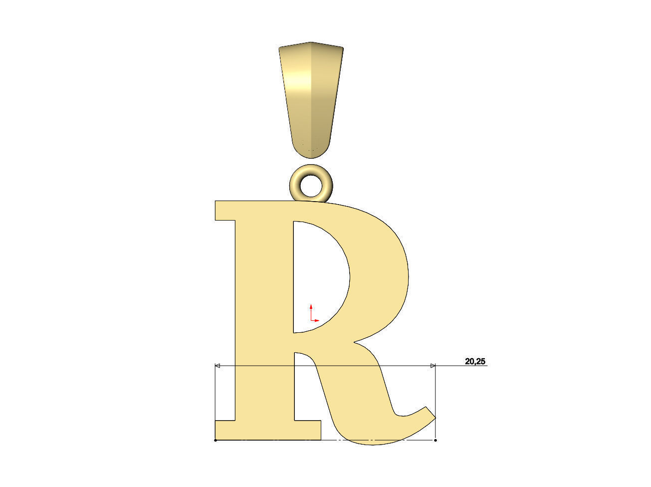 R initial letter pendant charm with bail 3D print model_7
