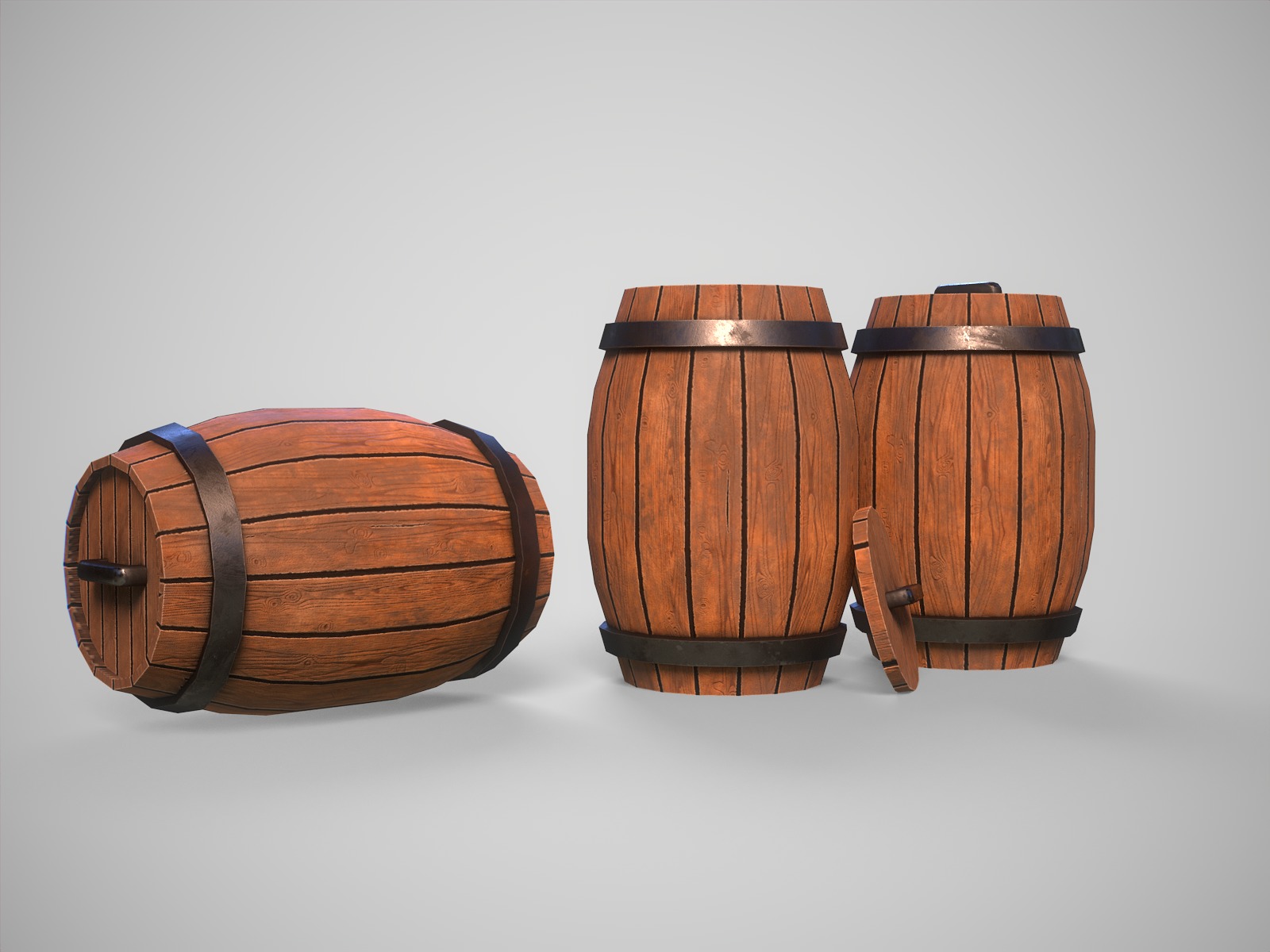 Stylized gameready empty barrel Low-poly 3D model_6